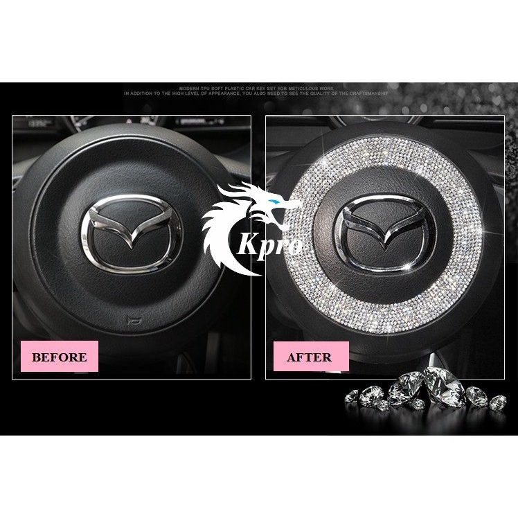 Vòng cao su mềm đính đá dán trang trí vô lăng Mazda - Hàng Kpro chất lượng cao
