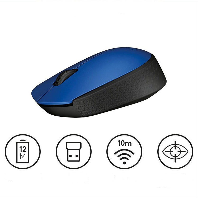 ♂Chuột không dây Logitech M170 Cổng USB màu đỏ, xám và xanh văn phòng ba chính hãng im lặng