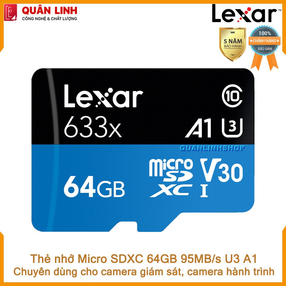 Thẻ nhớ Micro SDXC 64GB A1 UHS-I V30 U3 95MB/s Lexar | BigBuy360 - bigbuy360.vn