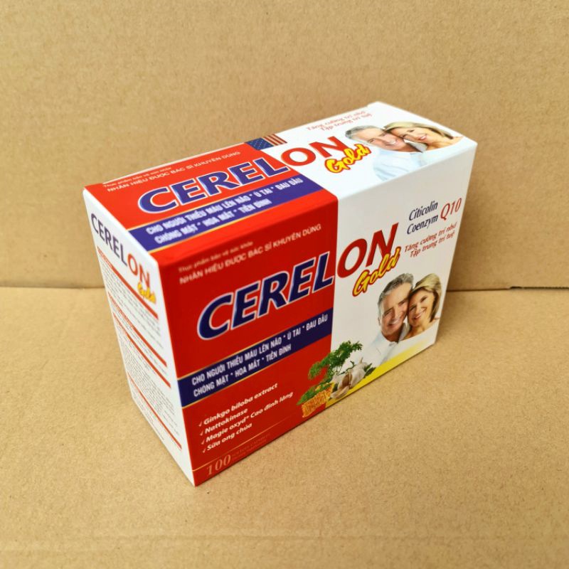 Cerelon gold Giúp bổ sung dưỡng chất cho não hiệu quả viên uống hoạt huyết dưỡng, giảm đau đầu, chóng mặt não 100 viên