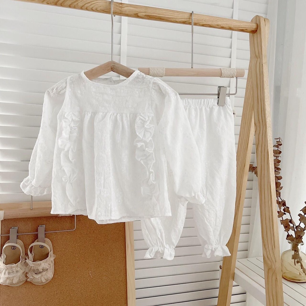 8-19kg Bộ xô đũi hoa bé gái phối bèo tiểu thư mã  Pl0021 mozikids