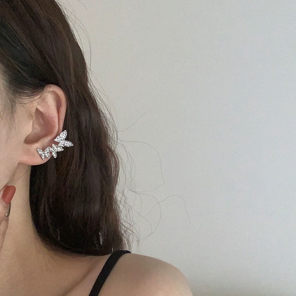 【COD】Khuyên tai dáng dài hình bướm đính đá Zircon không đối xứng cho nữ
