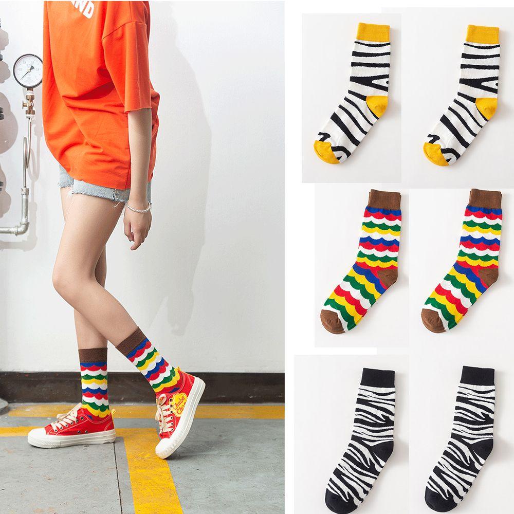 1 Đôi Tất Chân Cotton Kẻ Sọc Thời Trang Cho Nữ