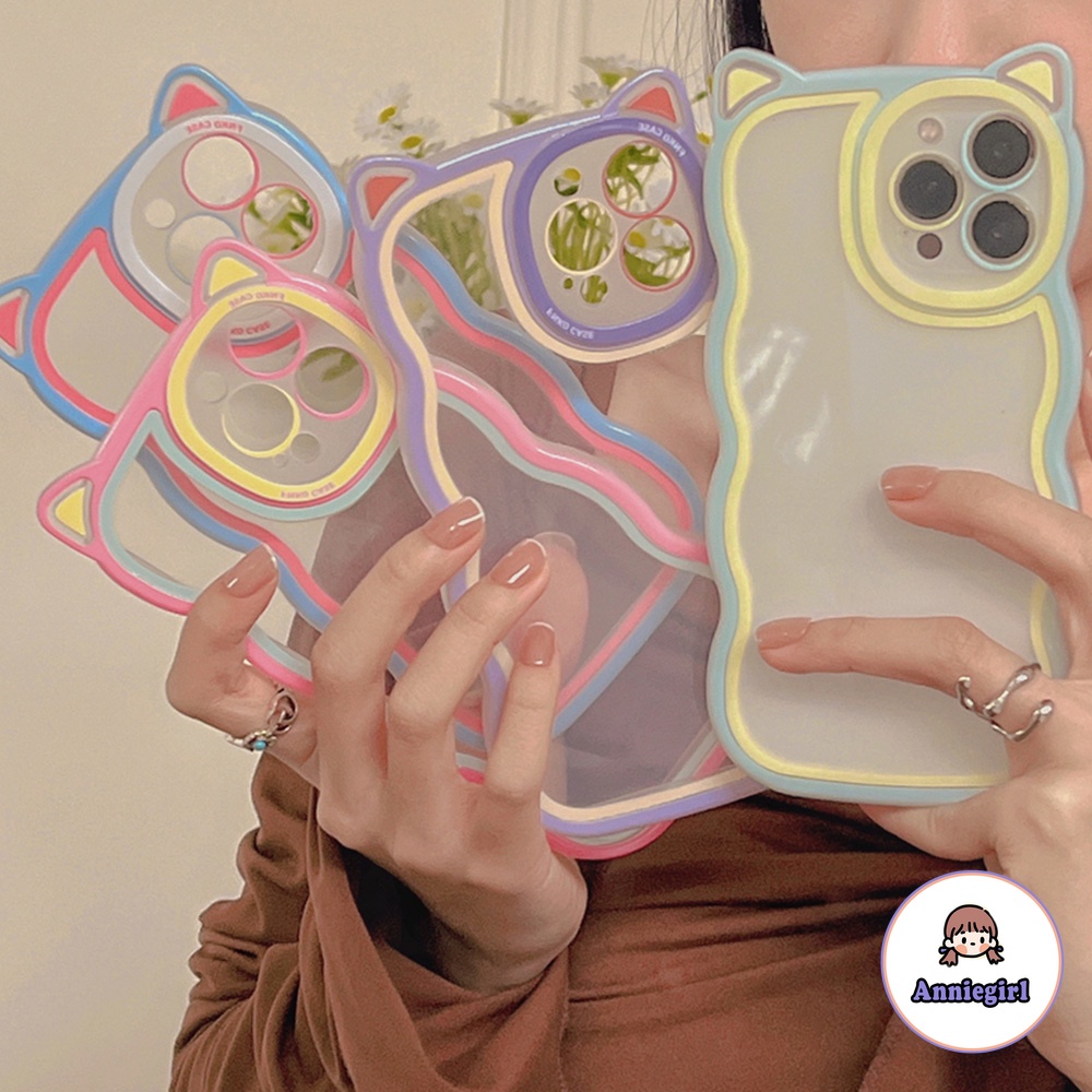 Ốp Điện Thoại TPU Mềm Siêu Mỏng Chống Sốc Màu Tương Phản Khung Gợn Sóng Cho IPhone 13 12 11 Pro Max