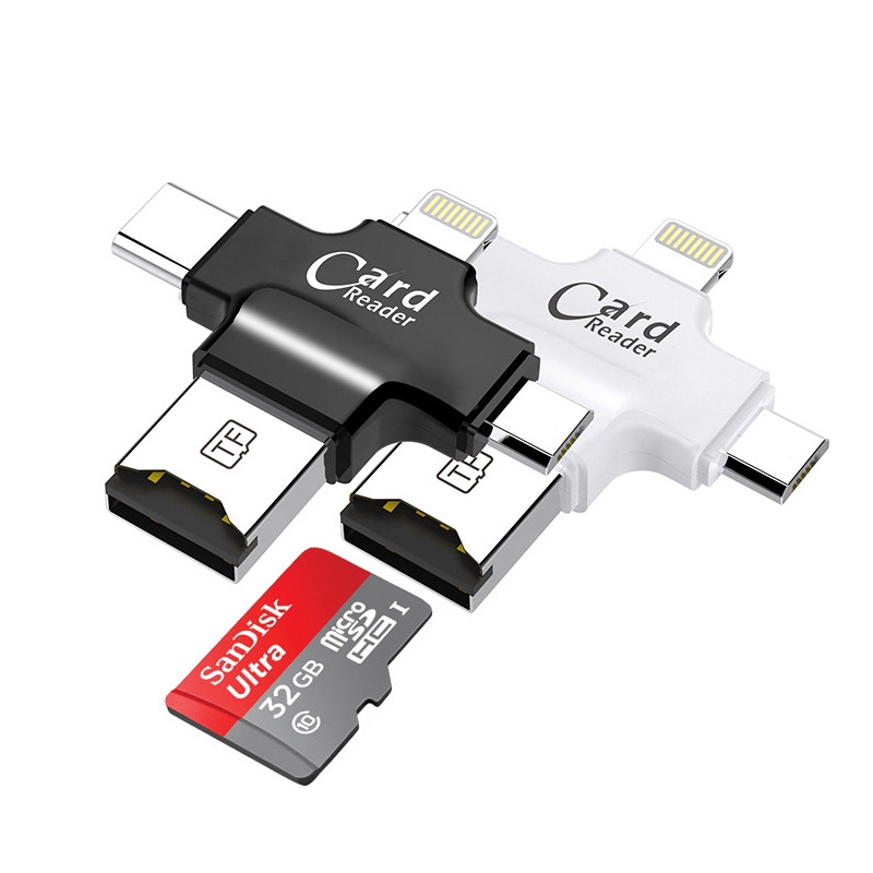 Đầu đọc thẻ nhớ đa năng 4 trong 1 loại C/Lightning/Micro USB/USB 2.0