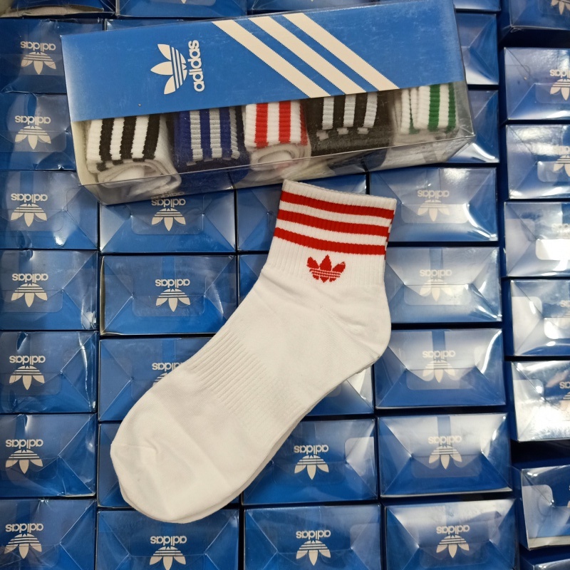Tất Adidas Cổ Trung Nam Nữ Cao Cấp 3 Sọc Logo 3 Lá Hộp 5 Đôi Nhiều Màu
