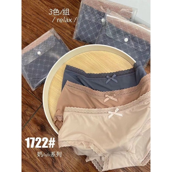 Set 3  Quần Lót Đúc Su Viền Ren Phối Nơ kèm Túi Bấm Khuy