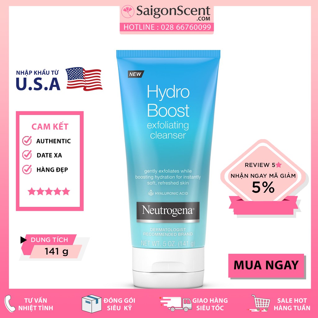 Sữa rửa mặt Neutrogena Hydro Boost Exfoliating Cleanser ( 141g )