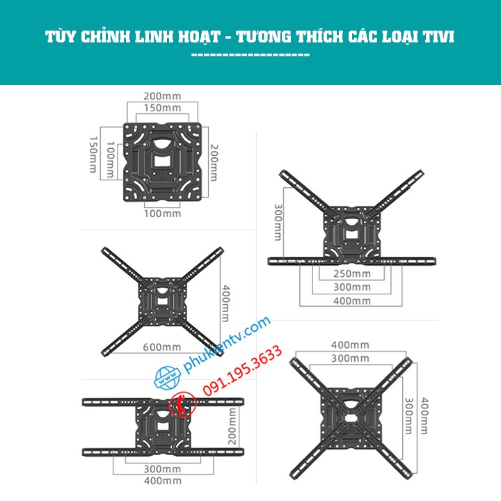 Giá treo tivi NB P5 32 - 40 - 50 - 55 - 60 - 65 - 70 Inch - Giá Treo Tivi Góc Xoay Đa Năng - Model Mới 2022