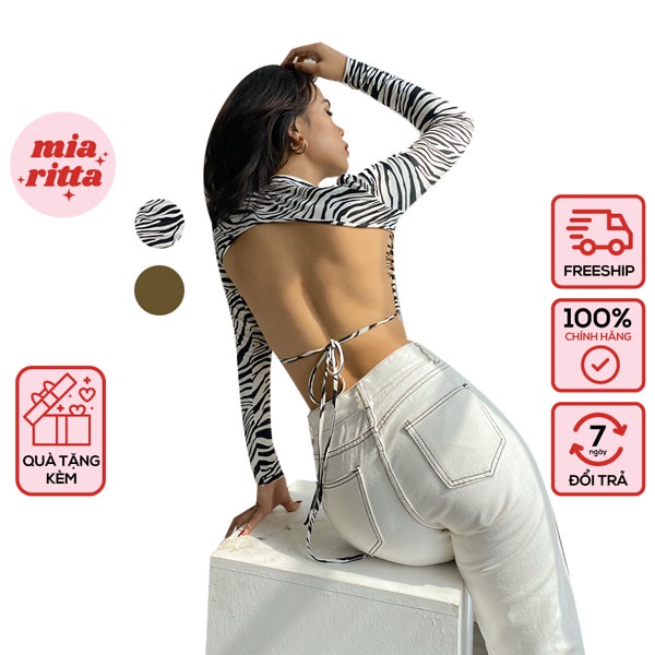 Croptop dài tay hở lưng buộc dây lưng - Áo croptop hở lưng dáng ôm sexy Mia Ritta A1980