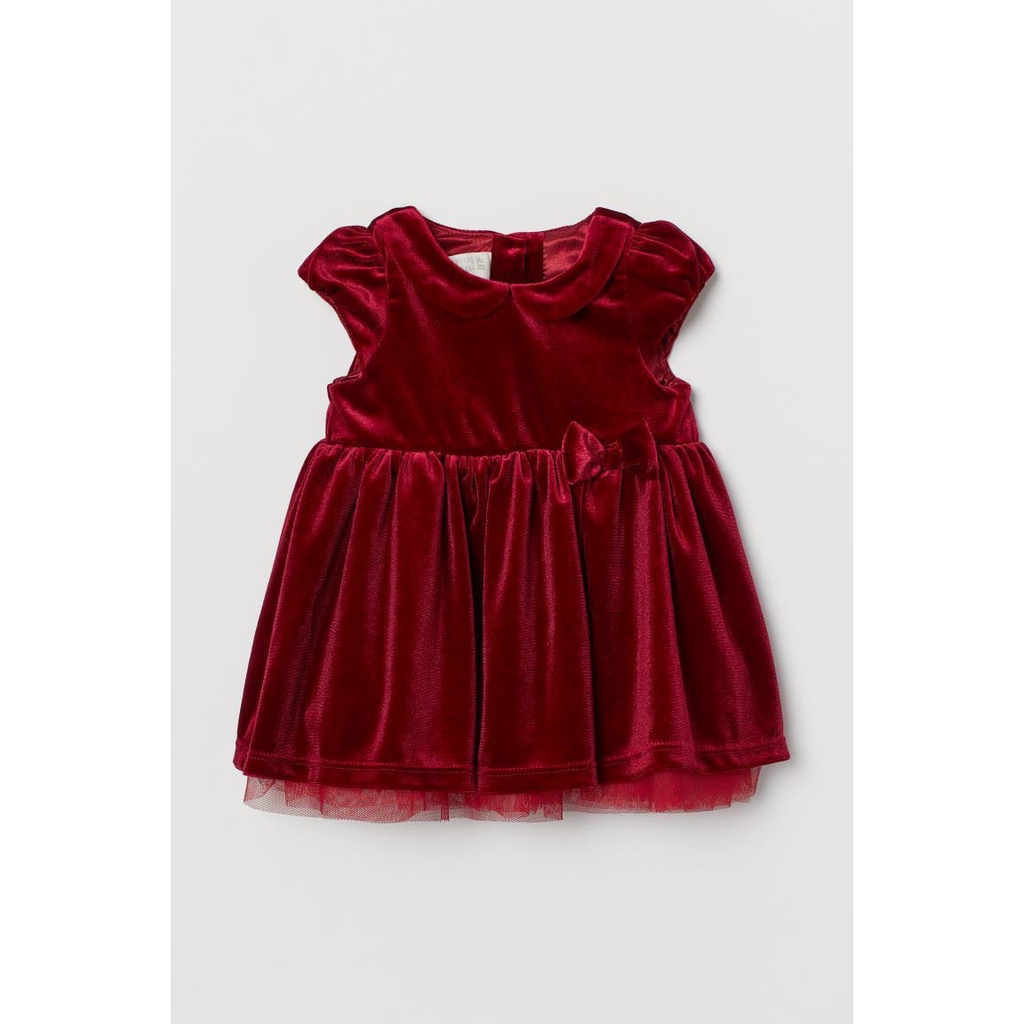 Váy Noel bé gái nhung đỏ cộc tay XHN425