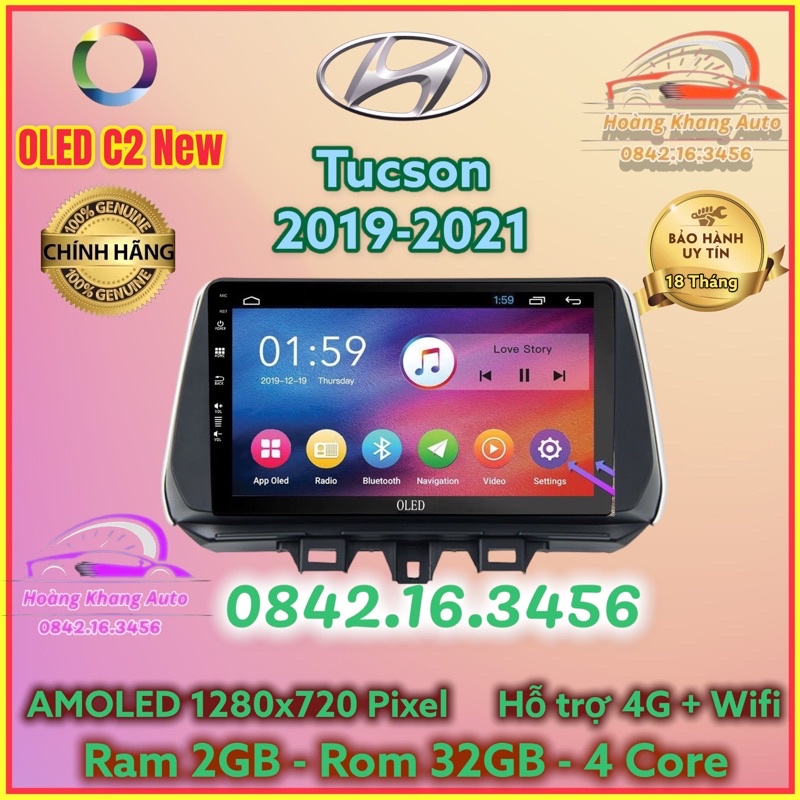Màn Hình Android OLED C2 new Theo Xe Tucson 2019 - 2021, 9 inch kèm dưỡng và jack zin và canbus