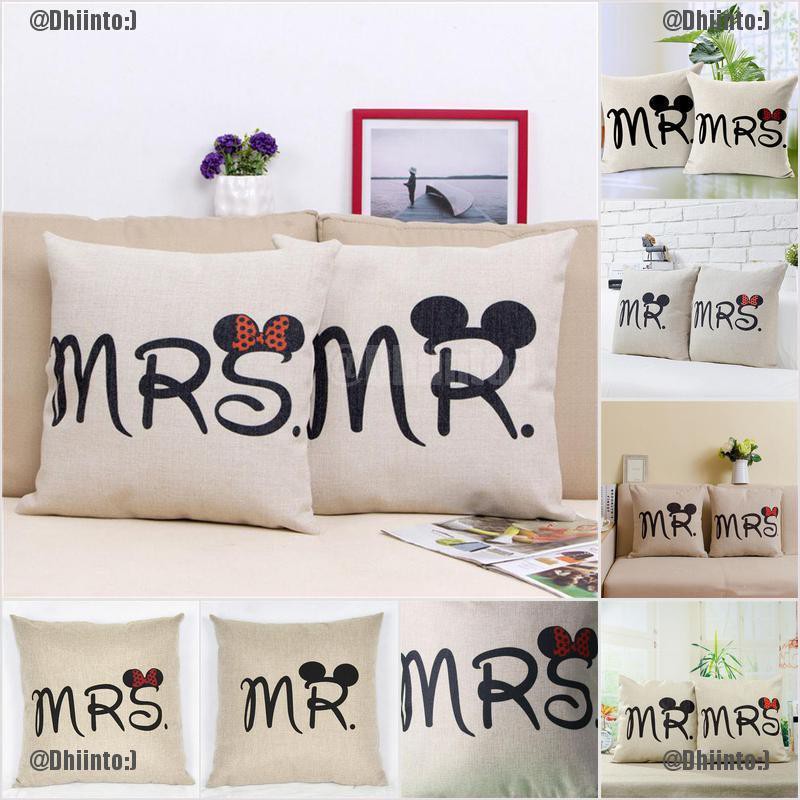 Vỏ Gối Cotton In Chữ Mr Mrs Cho Cặp Đôi