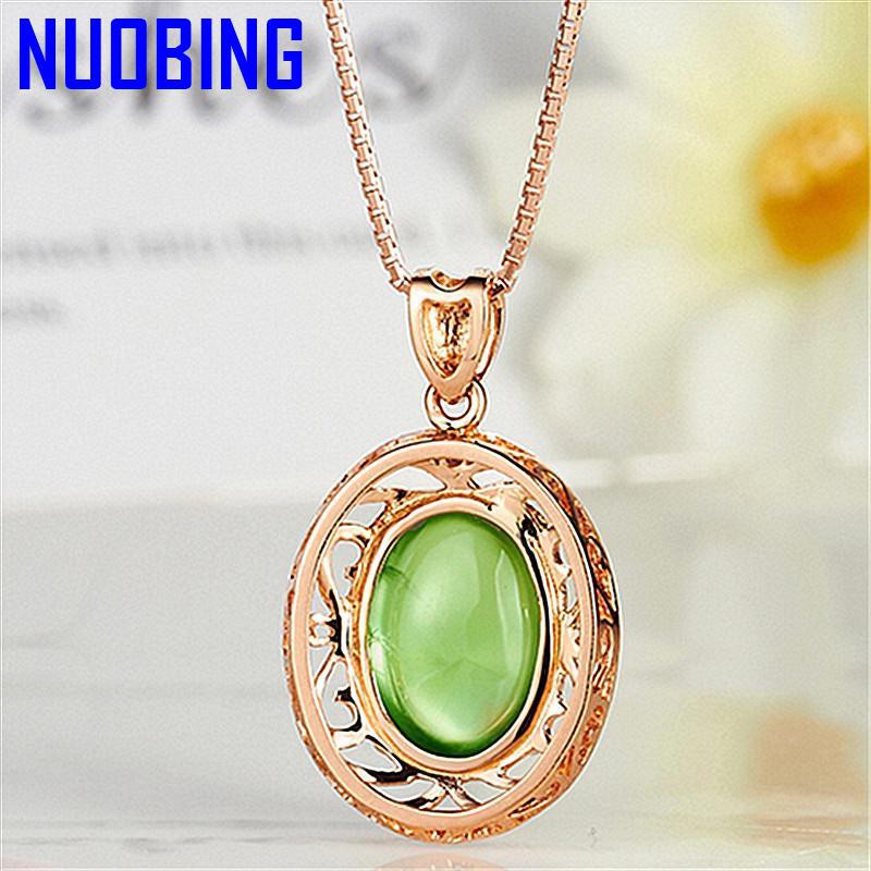 Vintage Green Crystal Prehnite Zircon Diamonds Gemstones Pendant Necklaces For Women 18K Rose Gold Color Choker Jewelry Bijoux|Pendants|