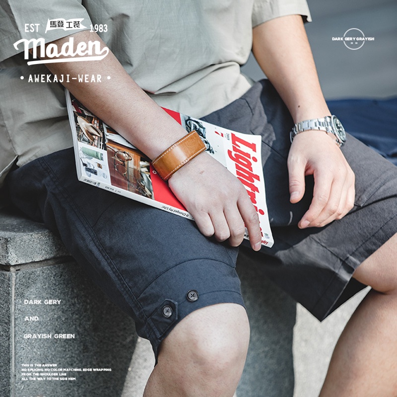 Quần short Maden cotton linen ống rộng lưng thun có dây rút co giãn phong cách mùa hè Nhật Bản 2022 cổ điển cho nam
