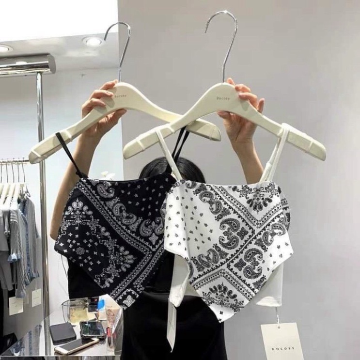 Áo yếm 2 dây dáng ngắn croptop in họa tiết trẻ trung cá tính/ Áo kiểu nữ khăn lụa thời trang hàn quốc