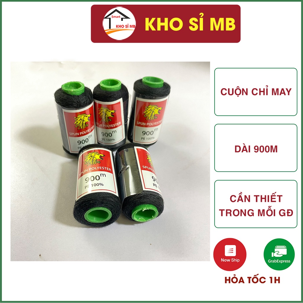 Cuộn chỉ may màu đen, trắng cuộn chỉ khâu 900 mét kho sỉ mb