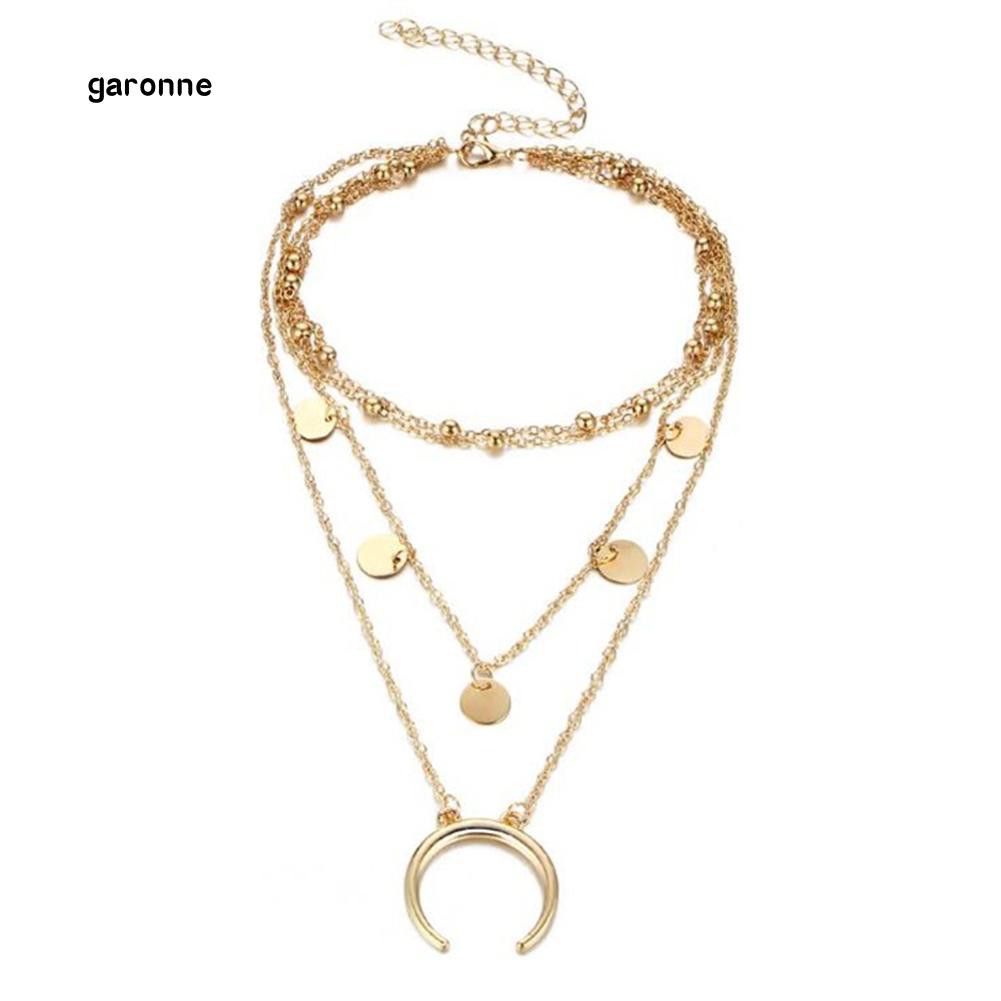 Dây Chuyền Nhiều Lớp Đính Mặt Trăng Lưỡi Liềm Phong Cách Boho
