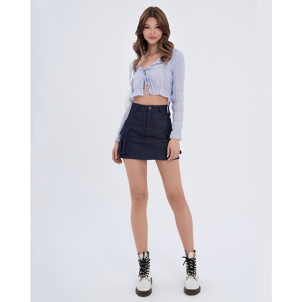 Chân váy jeans SheByShj túi hộp màu xanh - Felix Skirt