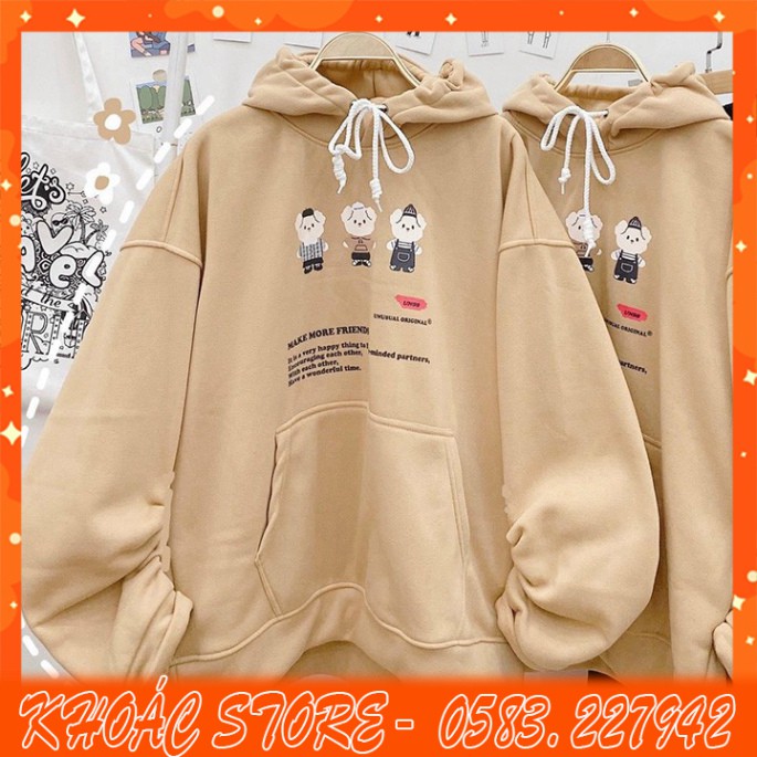 ÁO HOODIE - ÁO KHOÁC NỈ NGOẠI TAY PHỒNG Form Dơi (HD2390 - 3 Chú Gấu) (Khoác Store)