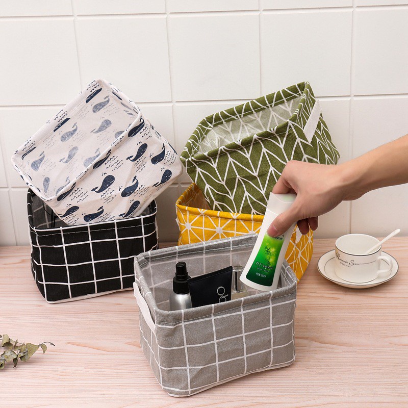 Giỏ Vải Vintage Đựng Đồ Dùng Cá Nhân, Đựng Mỹ Phẩm - Giỏ Văn Phòng Mini Để Bàn Xinh Xắn 2357