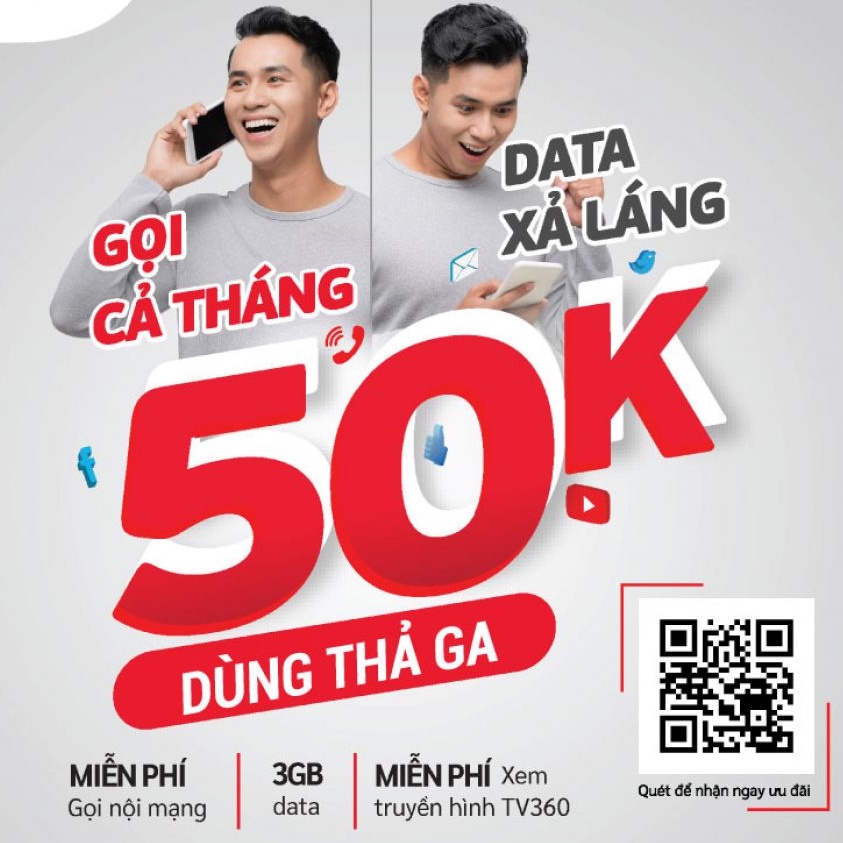 SIM VIETTEL V50C -GÓI V50C VIETTEL Miến phí 3Gb/ tháng + miễn phí 1000 phút gọi nội mạng