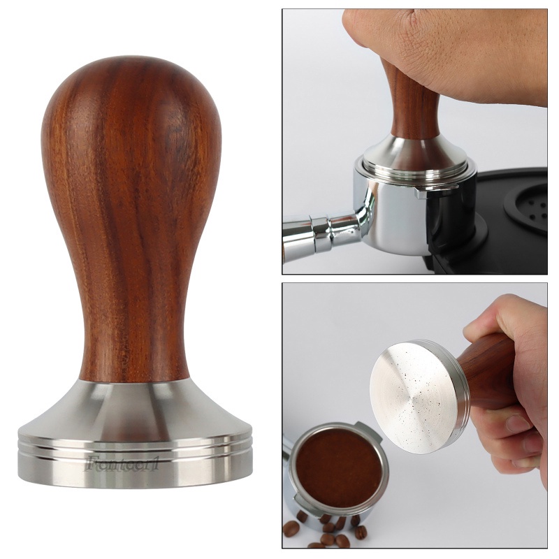 1 [Fenteer1] Dụng Cụ Ép Hạt Cà Phê Espresso Bằng Thép Không Gỉ Tay Cầm Bằng Gỗ