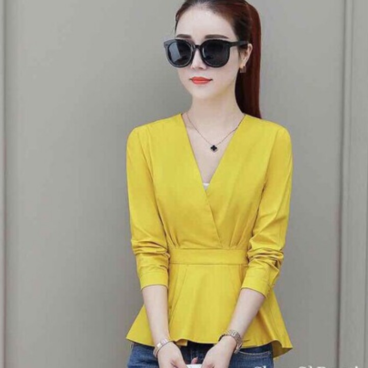 Áo kiểu nữ dáng peplum cổ tim mặc đi làm, đi tiệc - có nhiều size và màu kết hợp cùng chân váy, quần tây, quần jeans