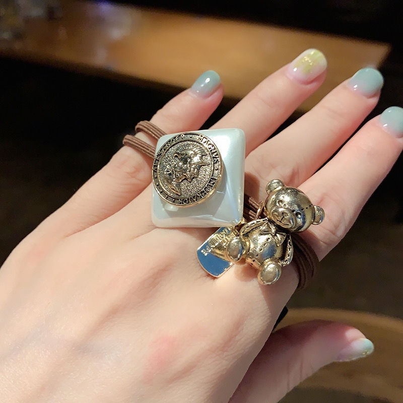 Dây buộc tóc đàn hồi đính chú gấu/ thỏ ngọc trai nhân tạo thời trang dành cho nữ