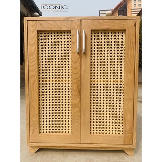 Tủ lưới mây mắt cáo gỗ tần bì màu sáng vàng be đẹp+ chắc chắn