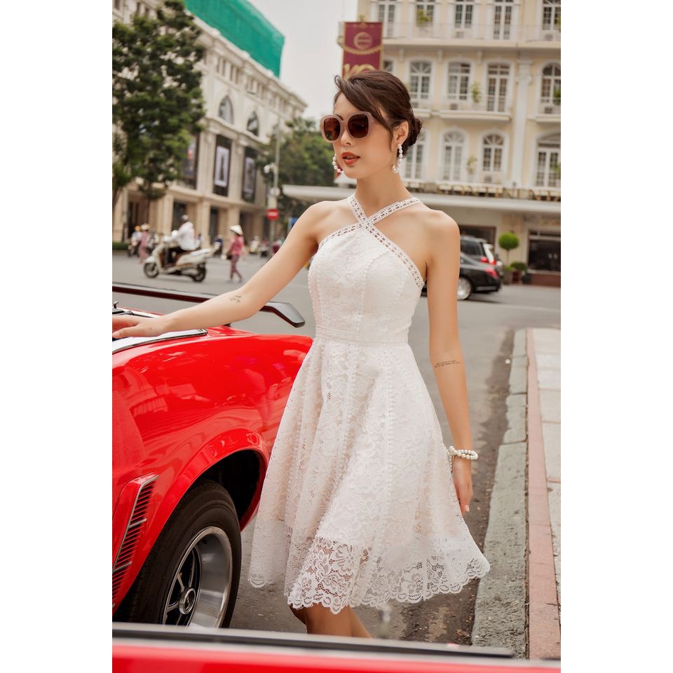 [Mã SKAMSALEP6 giảm 10% tối đa 100K đơn 150K] SÒ VINTAGE - SHINY Đầm ren cổ yếm lót kem