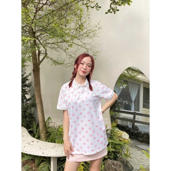 BIBOO - Áo polo họa tiết có cổ tay ngắn form unisex nam nữ HEO HỒNG - PINK PIGS chất liệu dày dặn, không nhăn
