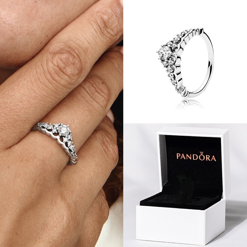 PANDORA Nhẫn Bạc 925 Hình Vương Miện Đính Đá Sang Trọng