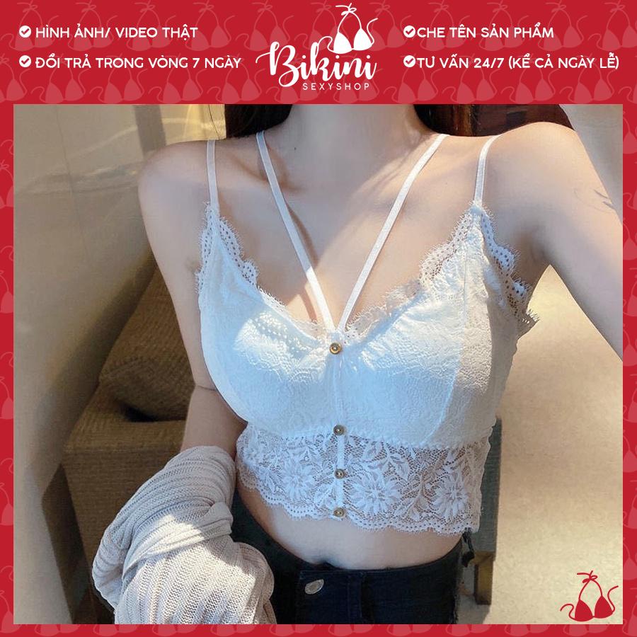 Áo bra nữ ren hoa nhí 2 dây kiểu croptop có đệm ngực mặc vest siêu đẹp freesize màu đen/ trắng Bra21