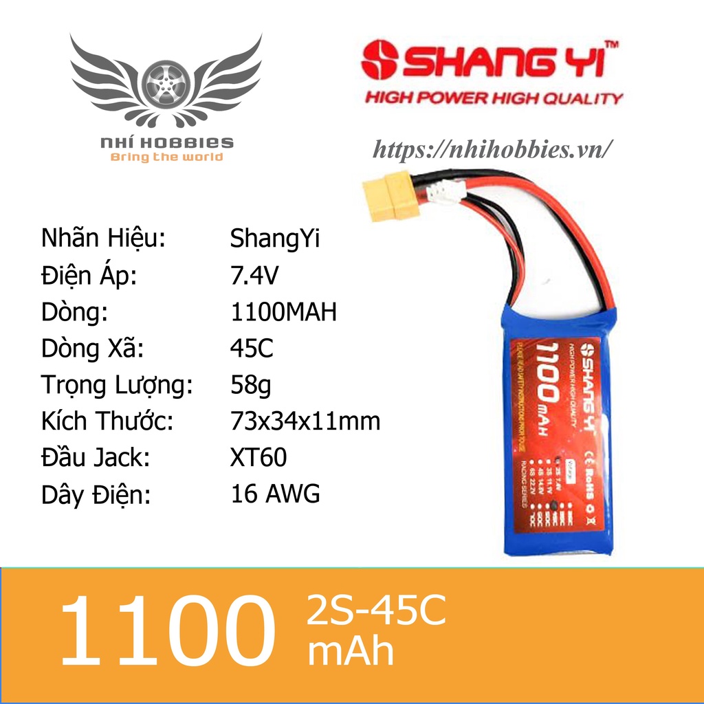Pin Lipo ShangYi 7.4v 2s 1100mAh 45C