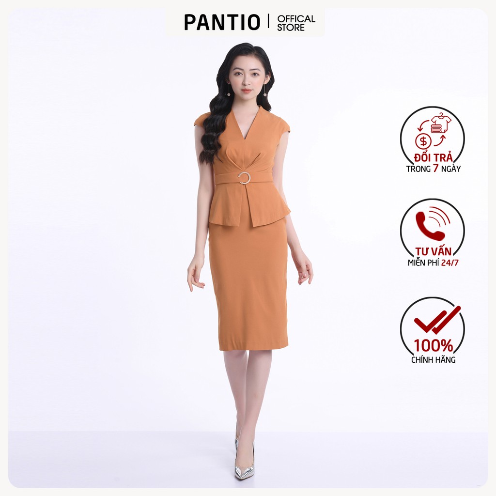 Đầm công sở, chất vải thô, màu nâu gạch và đen, dáng ôm FDC12703 - PANTIO