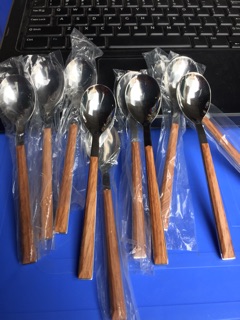 combo 5 thìa inox sin cán gỗ