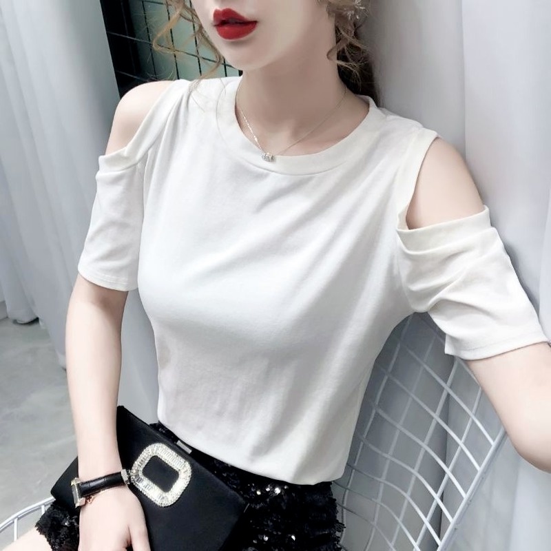 Áo thun tay ngắn hở vai phong cách Hàn Quốc thời trang cho nữ