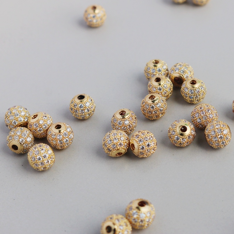 Charm bead Hạt cườm đồng mạ vàng 14k 8mm / 10mm dùng làm trang sức thủ công