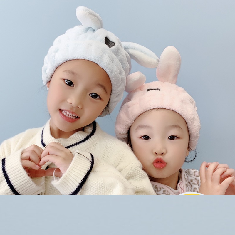 Mũ Trùm Đầu Đa Năng Cho Bé/ Mũ Ủ Đầu Làm Khô Tóc Hình Tai Thỏ Siêu Mềm Siêu Dễ Thương