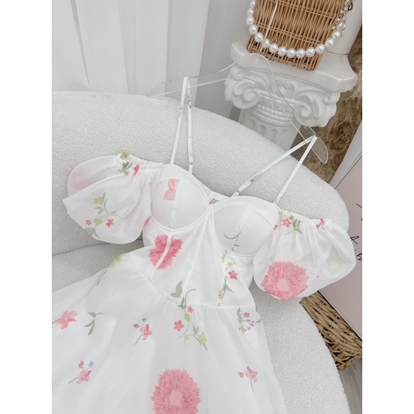 ĐẦM MAXI HOA CÚP NGỰC 2 DÂY RỚT VAI PHỒNG