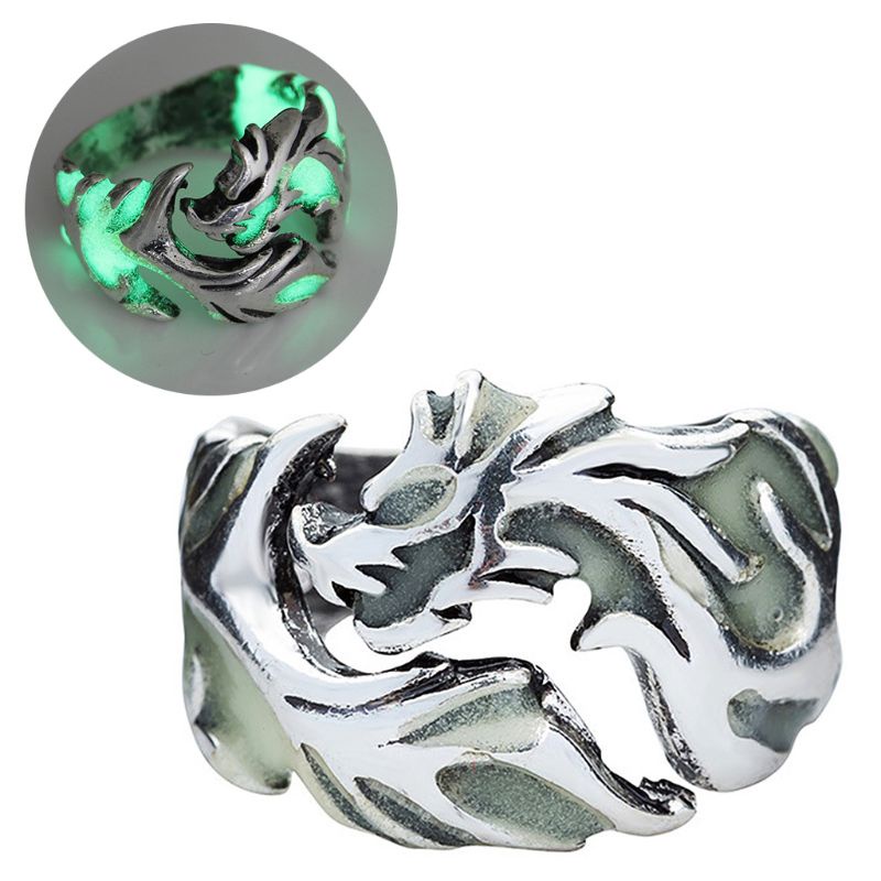 Nhẫn Khắc Hình Rồng Phát Sáng Phong Cách Gothic Punk Cổ Điển