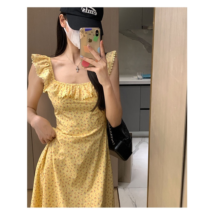 Đầm Dáng Chữ A Không Tay Cổ Vuông Họa Tiết Hoa Phong Cách Hàn Quốc Thời Trang Mùa Hè Hàng Mới 2022