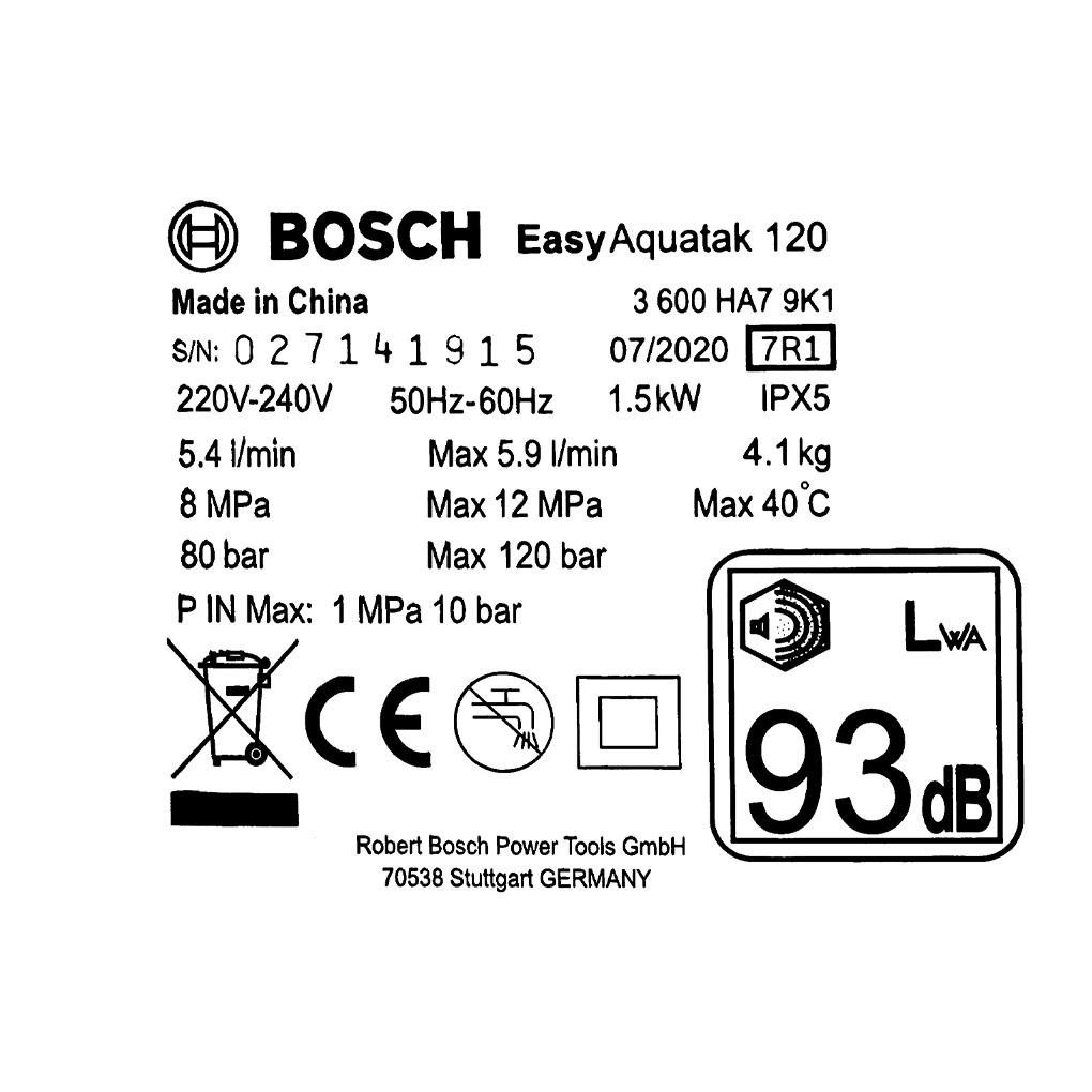 Máy phun xịt rửa áp lực cao Bosch Easy AQT 120 1500W