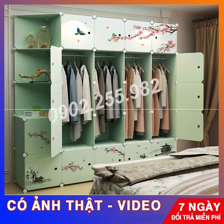 Tủ nhựa ghép đa năng 22 ô và 3 kệ góc thông minh có khoang treo và ngăn để đồ, sâu 47cm kèm thanh treo nhiều lựa chọn