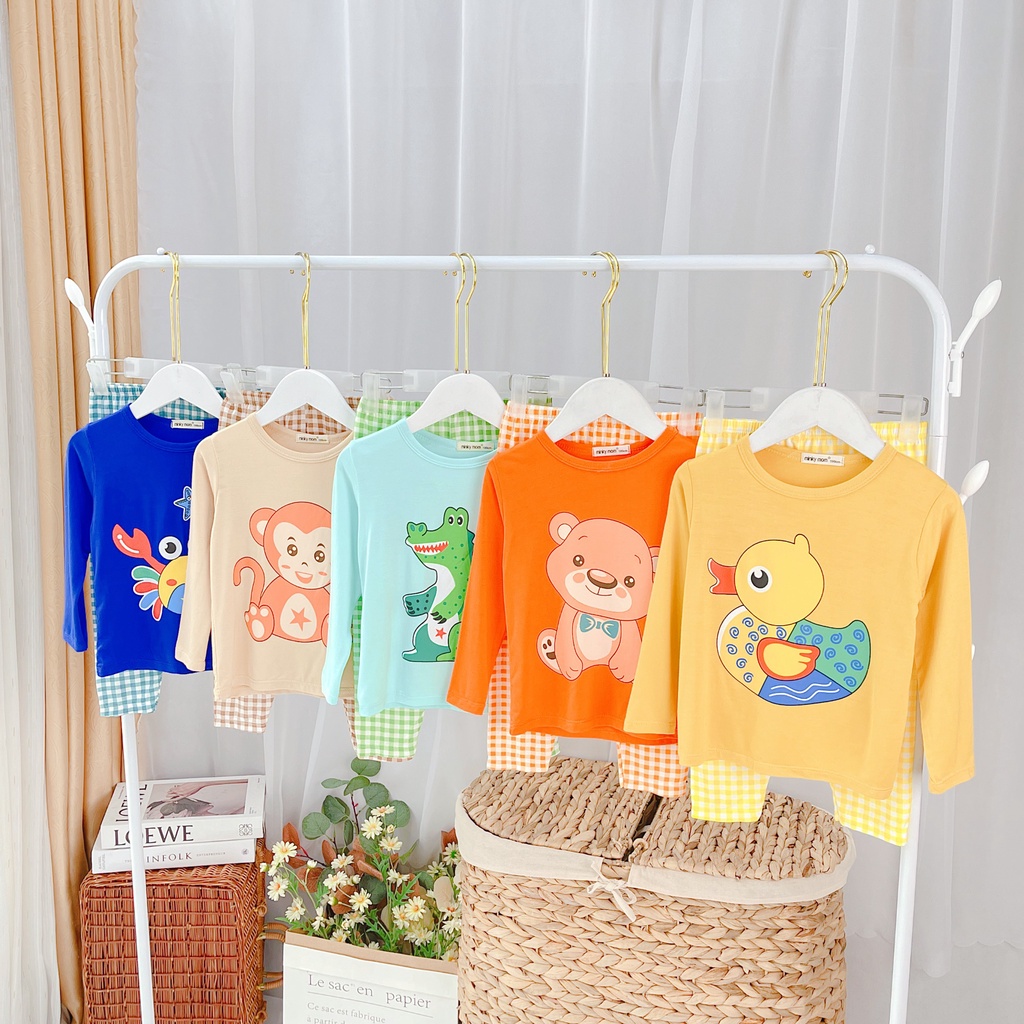 SALE BỘ THUN LẠNH DÀI TAY MINKY MOM QUẦN KARO CHO BÉ SIZE 8-28KG(DTKR)
