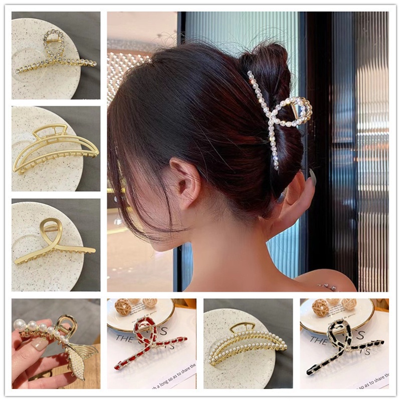 Kẹp tóc Rhinestone, Kẹp tóc hàn quốc，Kẹp Tóc Kim Loại Đính Ngọc Trai Nhân Tạo Thời Trang