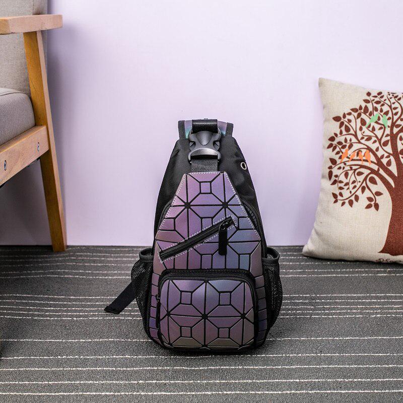 Luminous Women Geometric Laser Backpack Quilted Shoulder Hologram Laser Plain Chest Bag