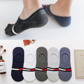 Vớ Lười Nam Sọc Đỏ Đen [COMBO 5], Vớ Nam đi giày lười cotton co dãn 4 chiều, có đệm cao su chống trượt -5DOI-FIVE-DENDO