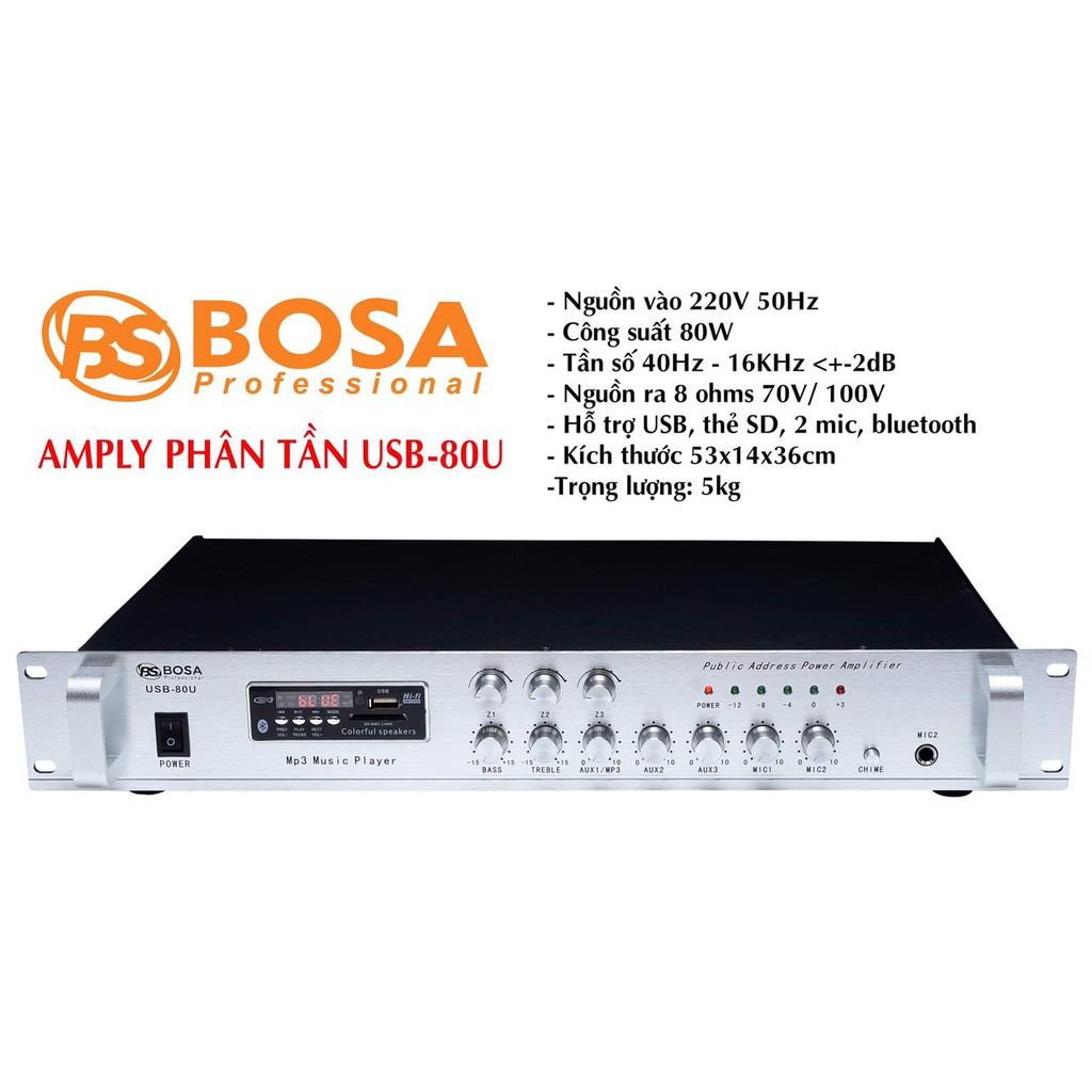 [Mã ELHACE giảm 4% đơn 300K] Amply Phân Tần Bosa USB-80U